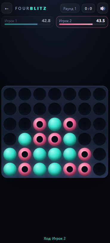 FourBlitz — партия дуэли с таймерами обоих игроков