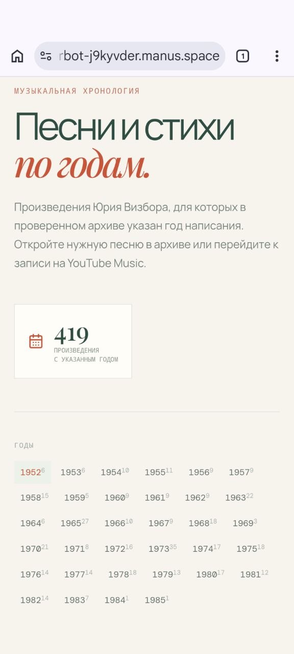 Yuri Vizbor AI — музыкальная хронология «Песни и стихи по годам»